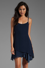 Alice + Olivia Anika Layered Asymmetrical Dress Women's Navy Blue Scoop Neck
