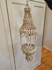 Vintage 70s Cowrie Sea Shell Hanging Macrame Plant Holder 30" Boho Mid Century