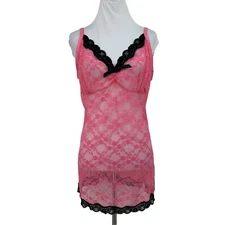 Seven 'Til Midnight Teddy Women's One Size See Through Pink Black Lace Chemise