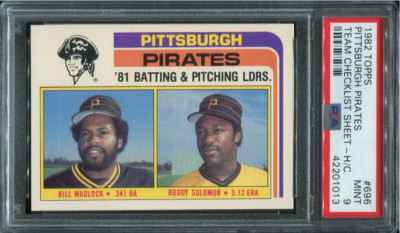 PSA 9 MINT 1982 TOPPS PIRATES TEAM CHECKLIST SHEET MAIL-IN #696