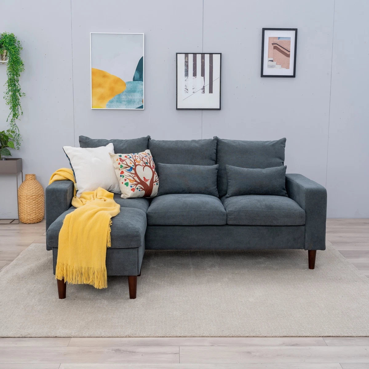 3 Seater with Footstool Chaise L Shaped Corner Sofa Couch Armchair Linen Fabric