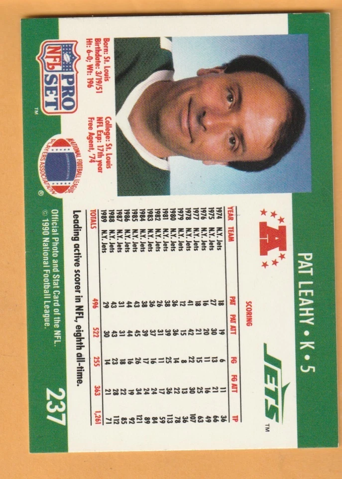 Pat Leahy New York Jets AUTO Signed 1990 Pro Set St. Louis Billikens - Image 2 of 2