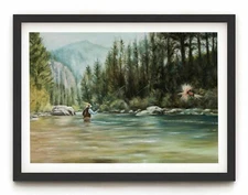 Wall Decor, Landscape Painting, Fly Fishing, Personalized Canvas Print