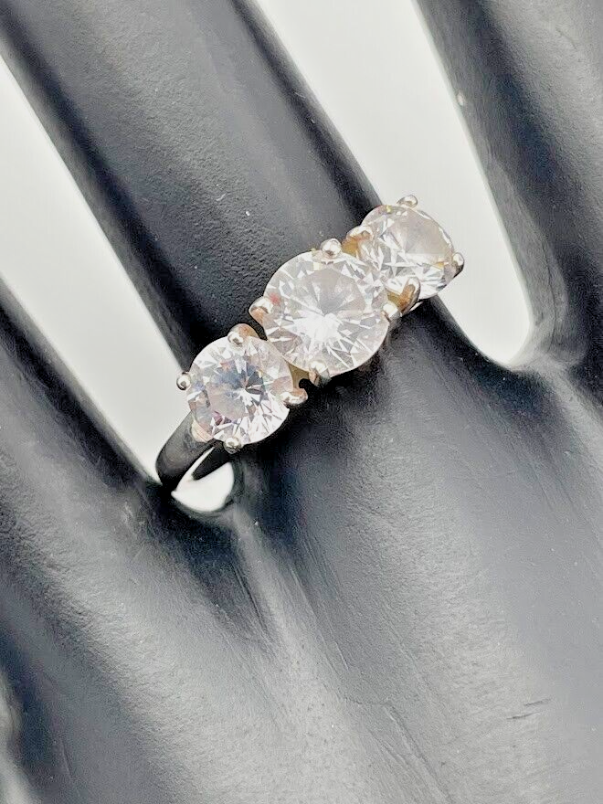 PAJ 925 STERLING SILVER TRIPLE CZ 6.5 & 5.5MM RING SIZE 8