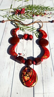 Rustic tagua nut long medallion necklaces bohemian style many colors  