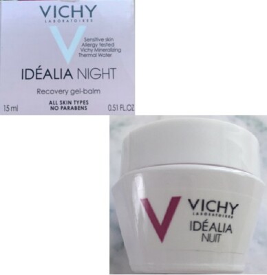 vichy idealia night recovery gel balm,15ml each X 2 TRAVEL SIZE NEW WITH BOX