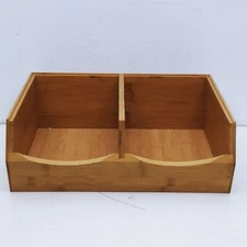 LARGE DIVIDED STAKING BAMBOO BIN ORGANIZER W14" D12" H5"