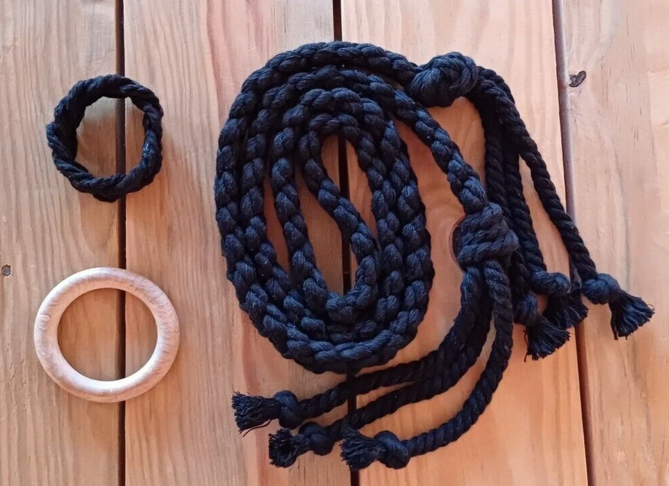 Cinturón y pulsera de cuerda trenzada negra, cintura alta retorcida envoltura faja de macramé para mujer Foto 2 de 4