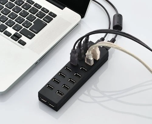 1.5m with Elecom USB hub 2.0 16 port AC adapter black U2H-Z16SBK JAPAN [3af]