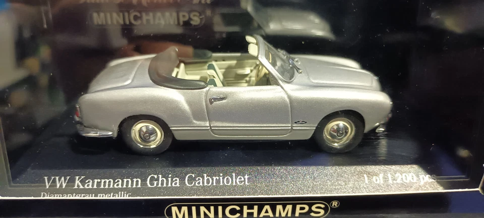 1 of 1200 Minichamps 1/43 VW Karmann Ghia Cabriolet 1957 MIB Silver 430 051035 - Image 2 of 4