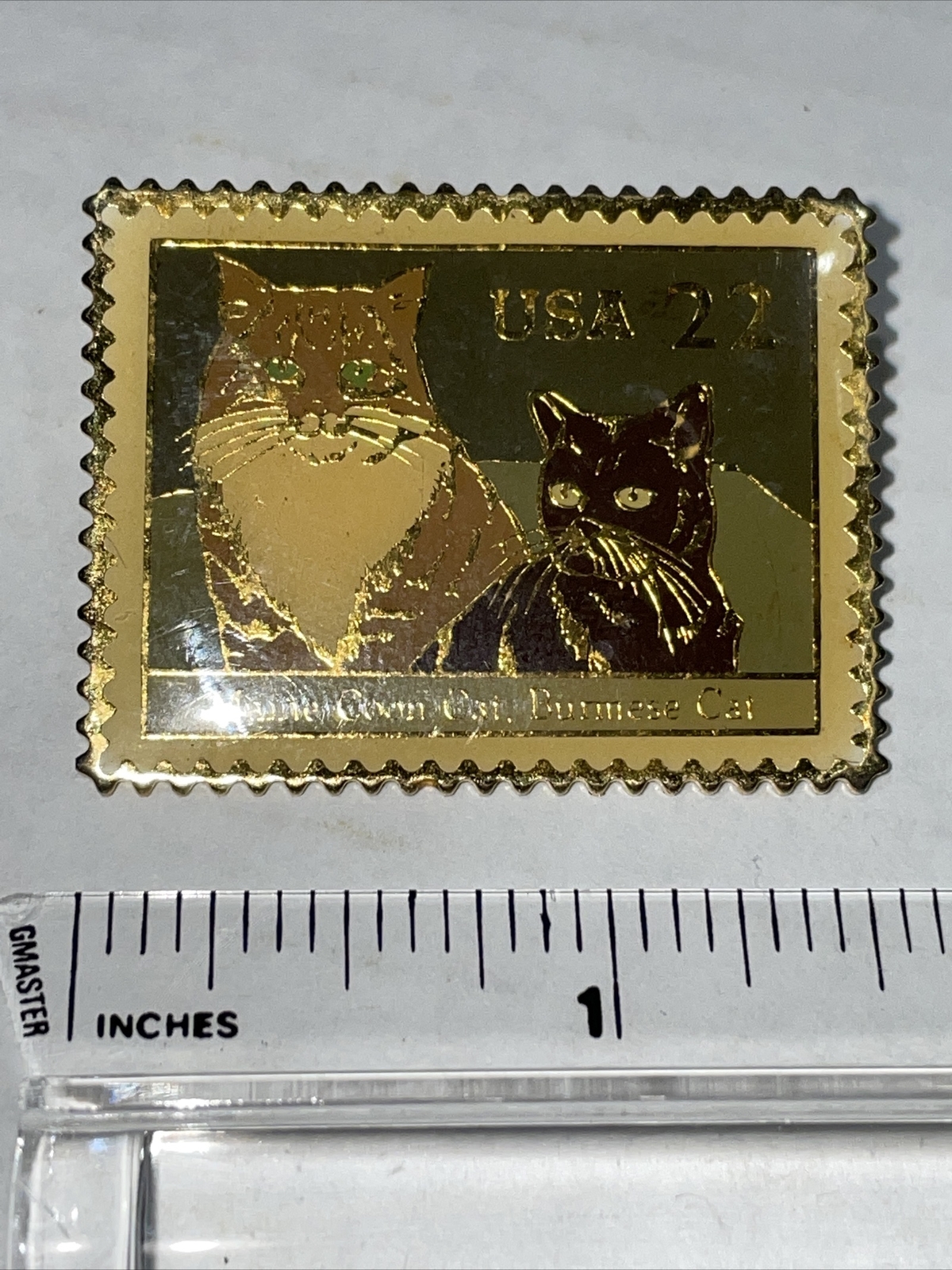 VINTAGE USPS Postage Stamp Pinback MAINE COON CAT BURMESE CAT 22 CENT