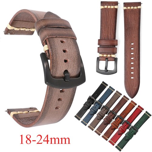 Wood Grain Watch Band 20mm 22mm 18 24mm Quick Release Pins Genuine Leather Strap - Picture 1 of 19