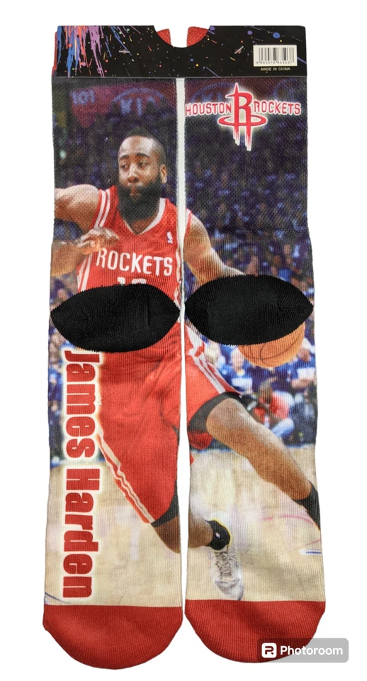 Houston Rocks JAMES HARDEN Long Socks Drive To Basket Graphic Red White OSFM New - Image 4 of 4