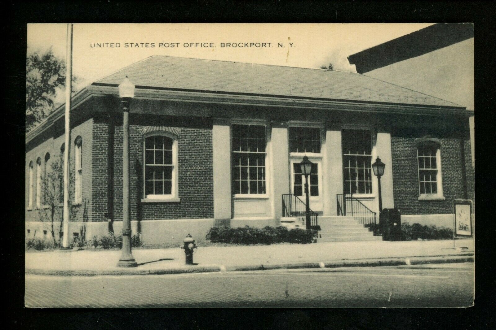 Post Office postcard New York NY Brockport mailbox recruit sign hydrant
