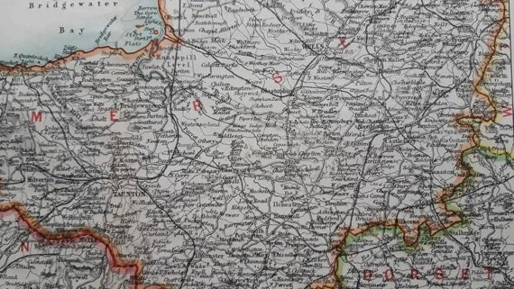 Mapa Somerset 1894. Taunton, Weston Super Mare, Wells, Bridgewater. mapa victoriano Foto 3 de 4