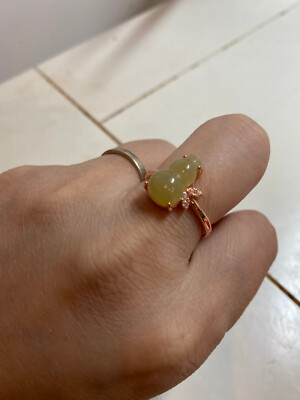 FLEXIBLER NEU*SELTEN*HETIAN ROYAL YELLOW JADE稀有天然和田玉黄玉幸运葫芦GLÜCKSKÜRBIS GOLDS925 RING