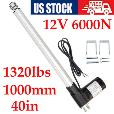 6000N 1320lb 12V Electric Linear Actuator Motor 1000mm 40in w/ Mounting Brackets