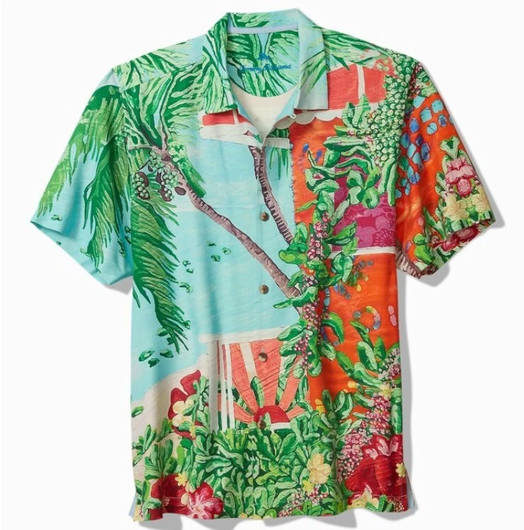 Tommy Bahama COASTAL COMFORTS ARTIST SERIES Silk Camp Shirt $175 LARGE