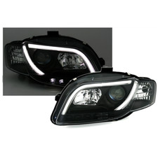2 FEUX PHARE AVANT NOIR A TUBE LED POUR AUDI A4 B7 DE 11/2004 A 11/2007 avec DRL