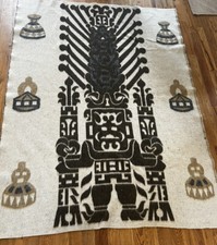 Vintage Handmade 1950s Woven Native Wool Throw Blanket Mayan Aztec Large 83x63