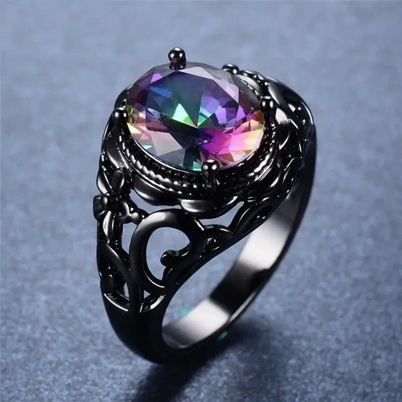 Amazon.com: Gem Stone King 925 Sterling Silver Purple Amethyst and Black  Diamond Ring For Women (0.65 Cttw, Oval 6X4MM, Available in size 5, 6, 7,  8, 9): Clothing, Shoes & Jewelry