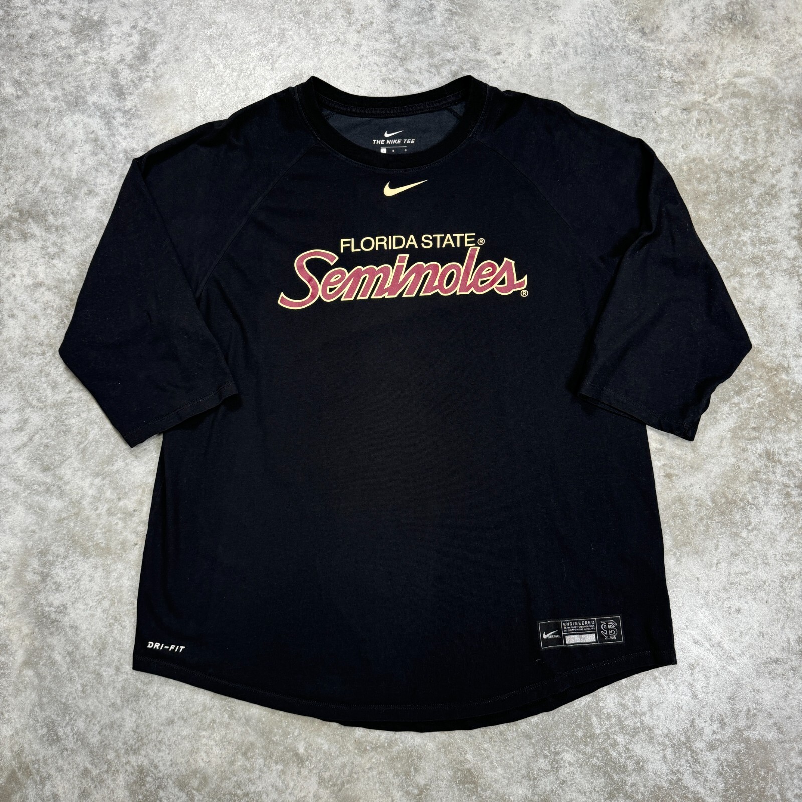 Florida State Seminoles Nike FSU Raglan cut baseball t shirt center swoosh men L