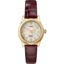 Timex T21693, Women's Brown Leather Watch, Indiglo, Mother of Pearl Dial, NEW