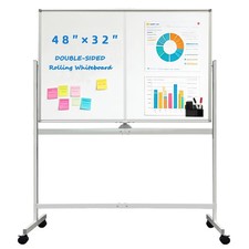 Rolling Stand White Board 32 48 Inches, Double Sided Mobile Dry Erase Board w...