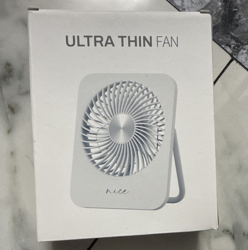 nice Ultra Thin Table/Desk Fan, Battery Powered, White, 3 Speeds, Push Button