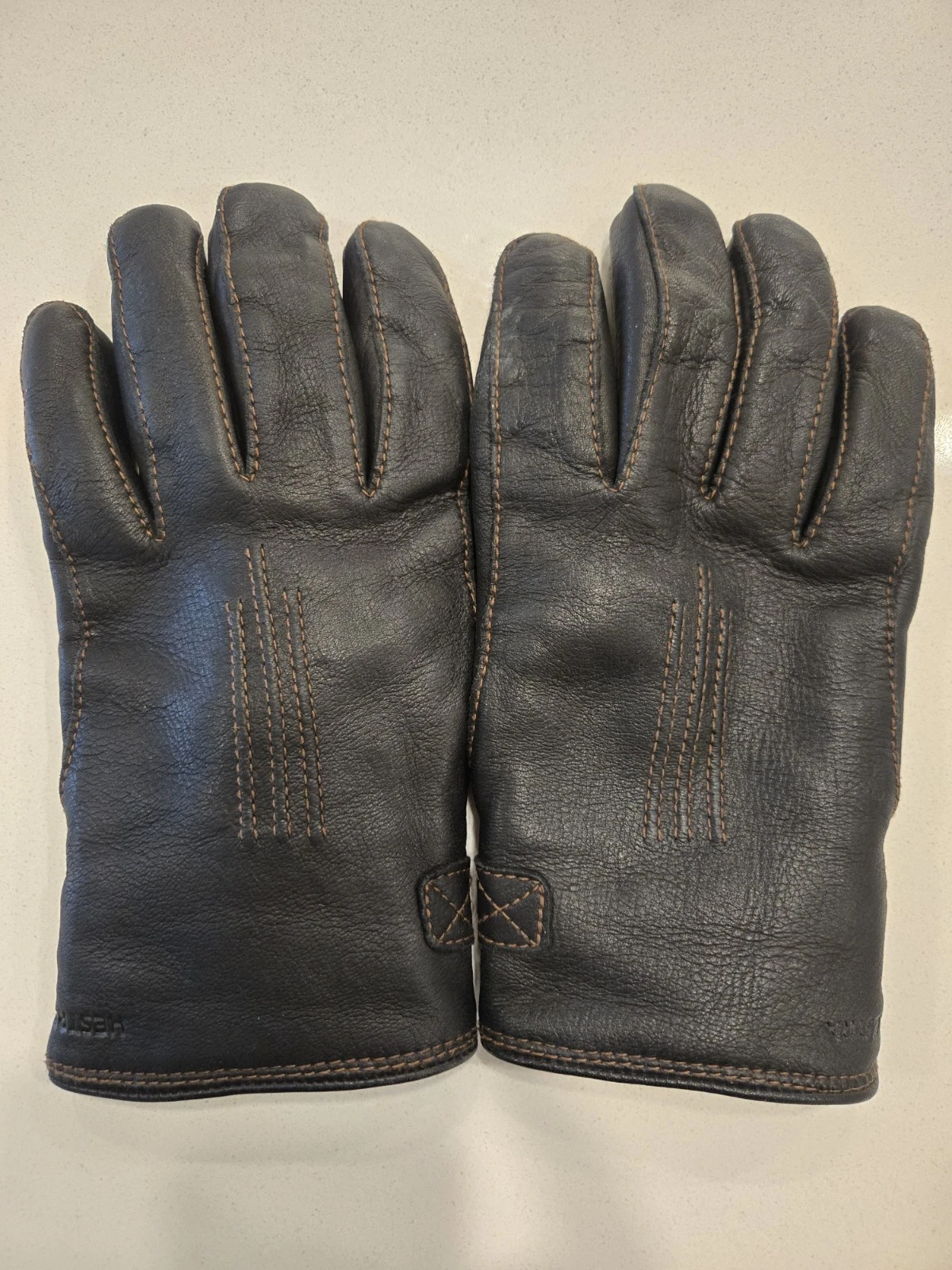 Hestra Deerskin Lambskin Black Leather Gloves Size 9 Lined Used