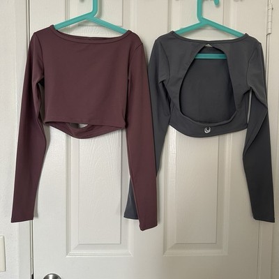 Lazuli Label Open Back Long Sleeve Crop Top Bundle XS Purple Gray Minimalist
