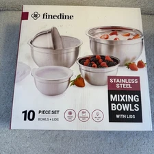 Finedine Stainless Steel Mixing Bowls 5 Bowls with Lids 10 Piece Set Brand New