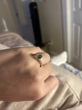 925 Sterling Silver Green Stone Solitaire Ring Filigree Design Size 7