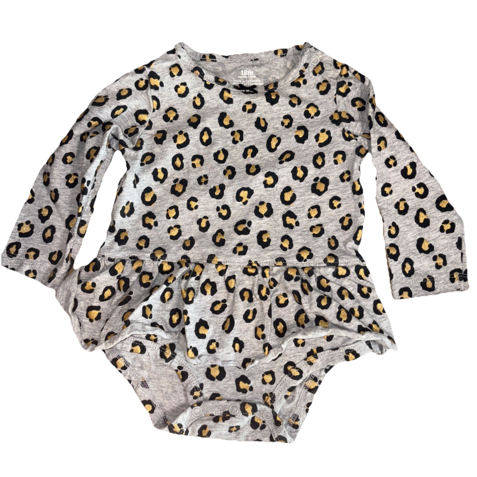 Carter’s Baby Girl Grey black Leopard Print Long Sleeve 18M One Piece