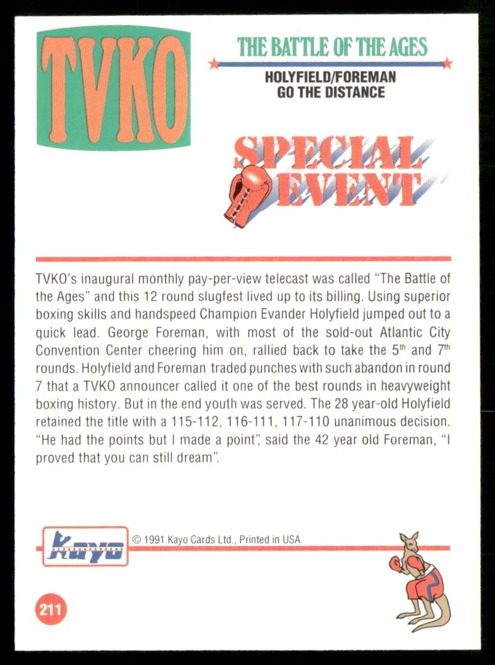 1991 KAYO BOXING HOLYFIELD / FOREMAN #211 - Image 2 of 2