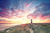 Romantischer Leuchtturm Fototapete Im Sonnenuntergang Als Vliestapete – Bunt