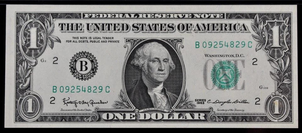 Tough BC BLOCK $1 1963 PMG64EPQ B09254829C one dollar, plain series, New York B2 - Image 3 of 4