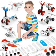 New Erector Set Metal Transportation Toys 231 Pcs Cars, Airplane&Bicycle 6 Model