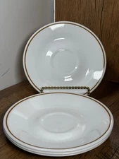 Vintage Corelle Indian Summer Saucers set of 4 White With Brown/tan Rim