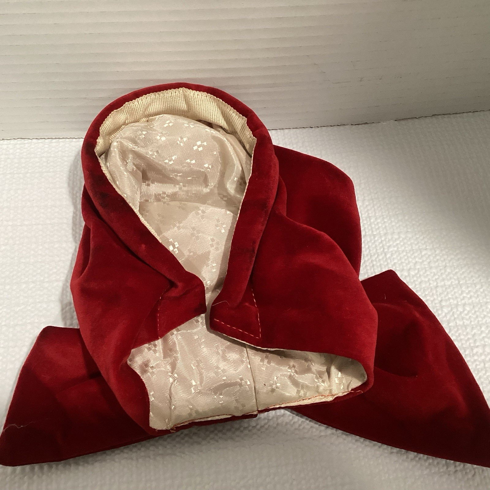 Vintage Red Velvet Headband  Headscarf With Bow Hat Lined