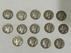 Mercury Dimes Lot of 14  $1.40 FV 1935-1945 90% Silver 1.01276 ozt Total   NB033