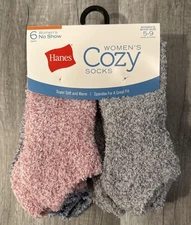 NWT 6 Pairs Hanes® Super Soft Cozy Fuzzy NO SHOW Slipper Socks, Women's US 5-9