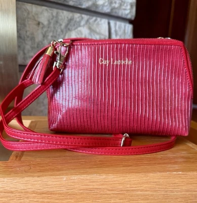 Vintage Guy Laroche Red Reptile Embossed Leather Crossbody Mini Bag Fringe Purse - Photo 1/4