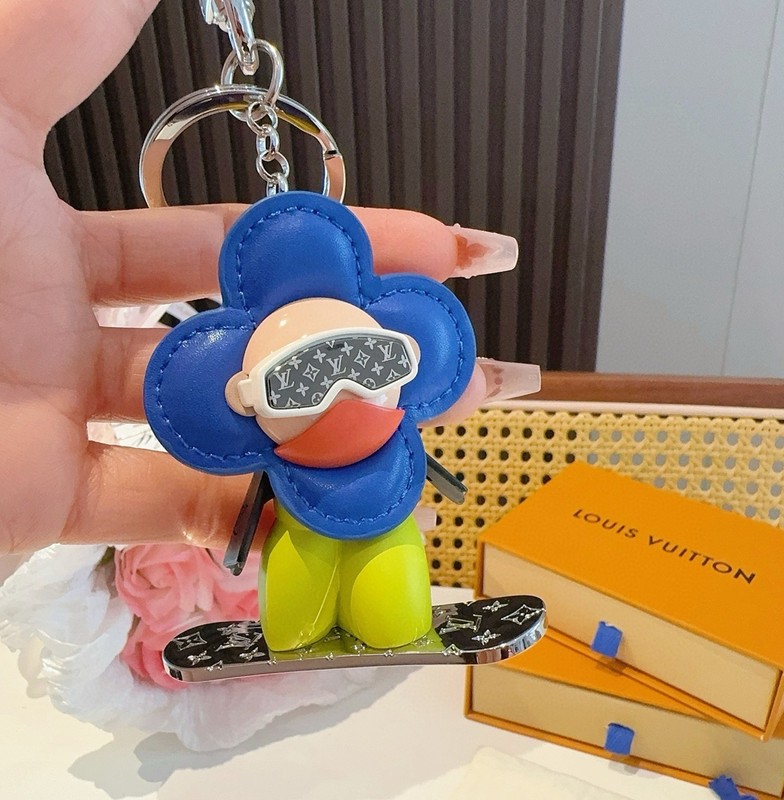  Louis Vuitton Women's Blue Skis Sunflower Charm Keychain With Box