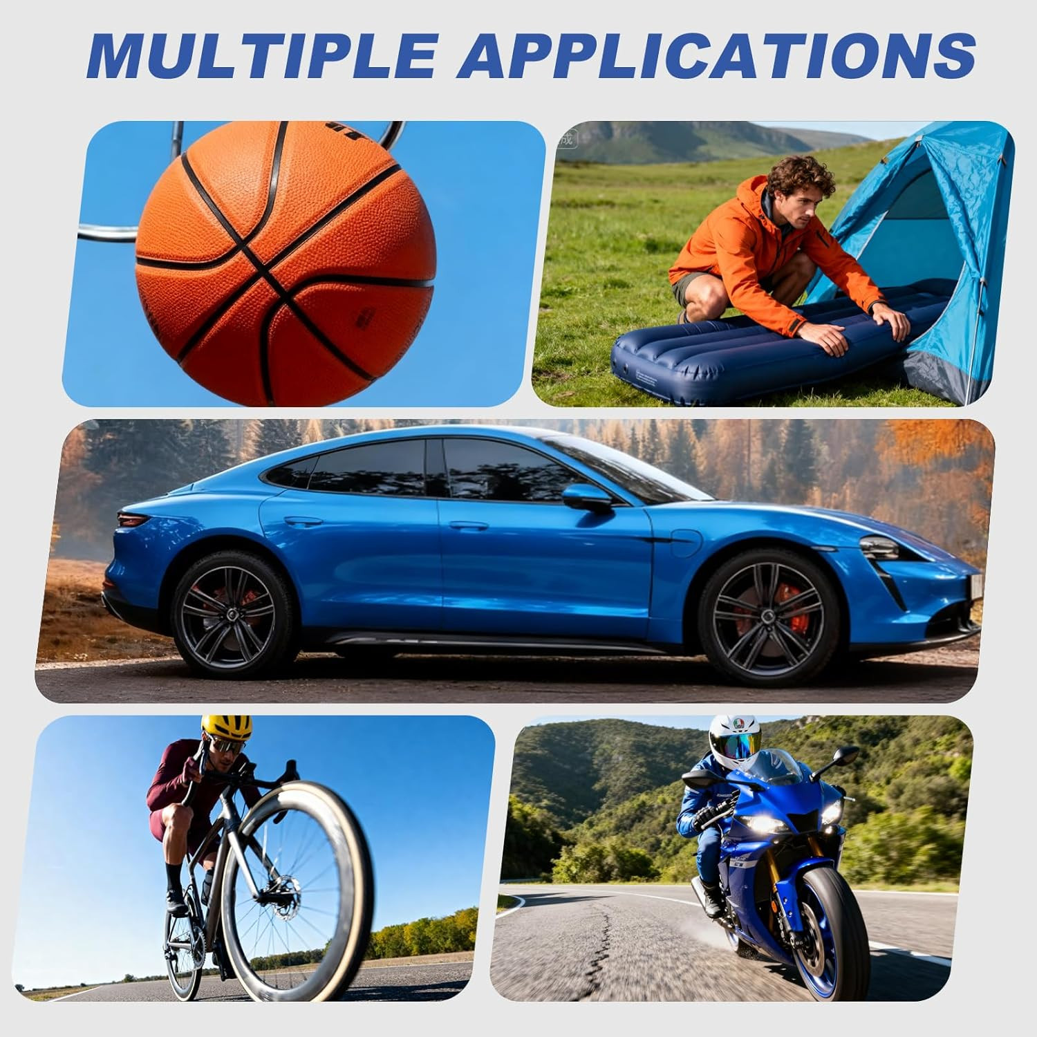 Silver Tire Inflator Portable Air Compressor, Heavy Duty Double Cylinders Auto P