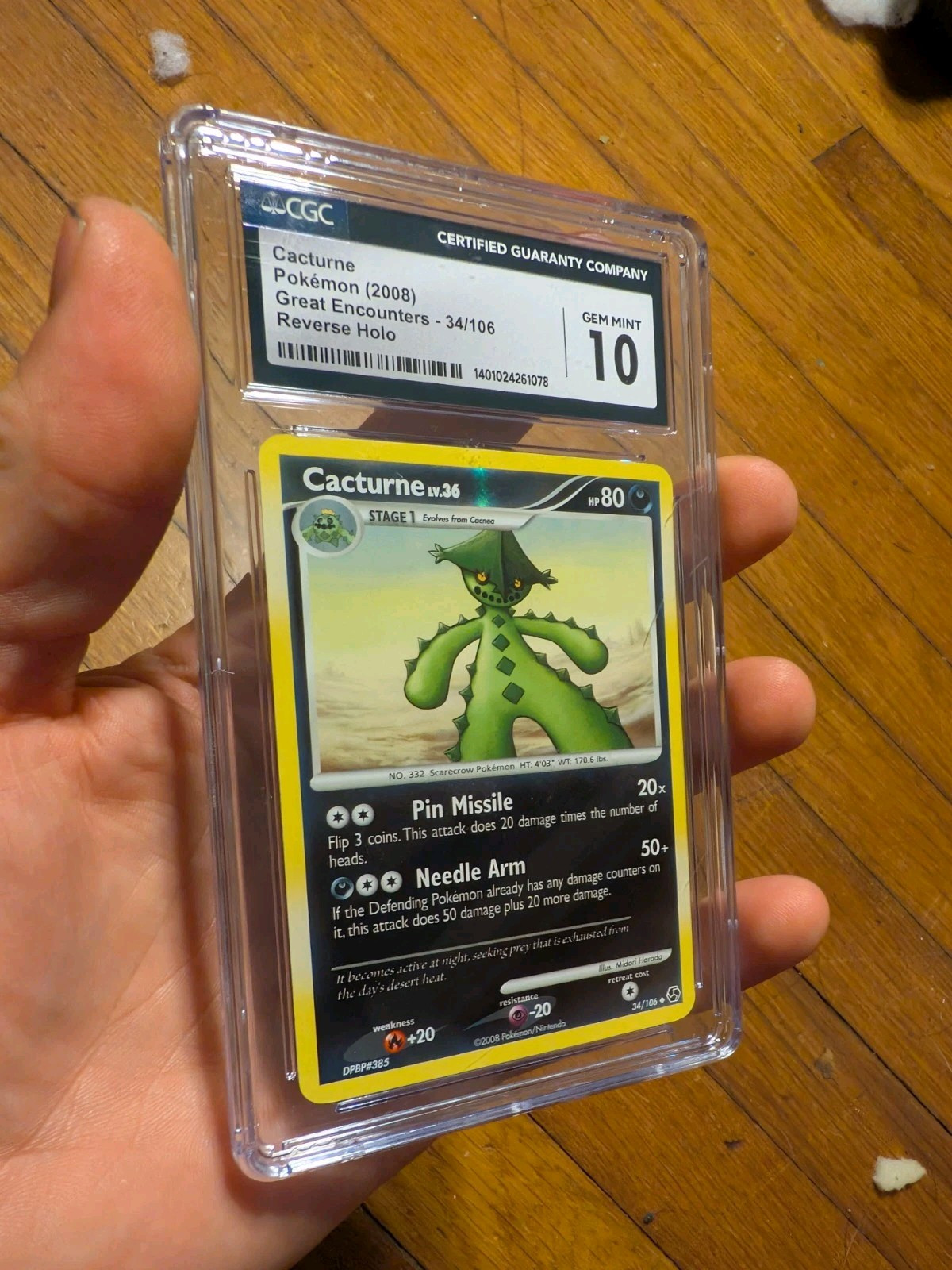 (Pop 24) Pokemon Great Encounters 34/106 Cacturne Reverse Holo CGC 10 GEM MINT