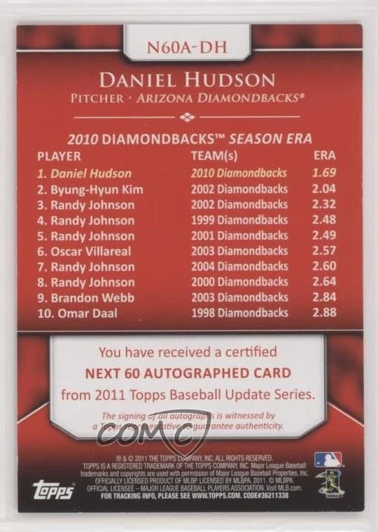 2011 Topps Update Next 60 Auto Daniel Hudson #N60A-DH Auto - Image 2 of 2
