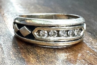Vintage 10K Weißgold Diamant Bandring Größe 7 Unisex 3,5 g