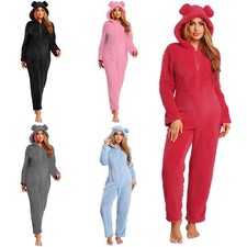 Mujer Ropa para el hogar Acogedor Mono Pijama Mamelucos Un Color Cálido Pijama Franela