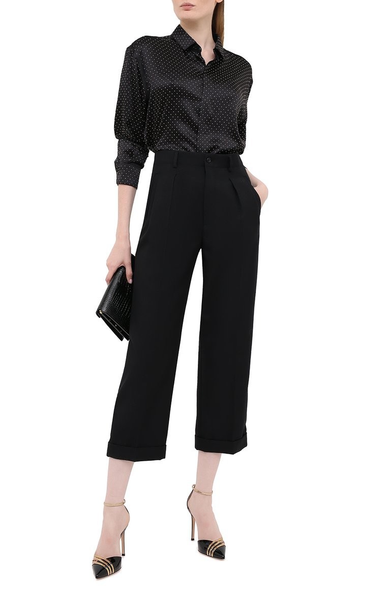 SAINT LAURENT Pantalone plissettato nero lana gabardine vita alta taglia 36